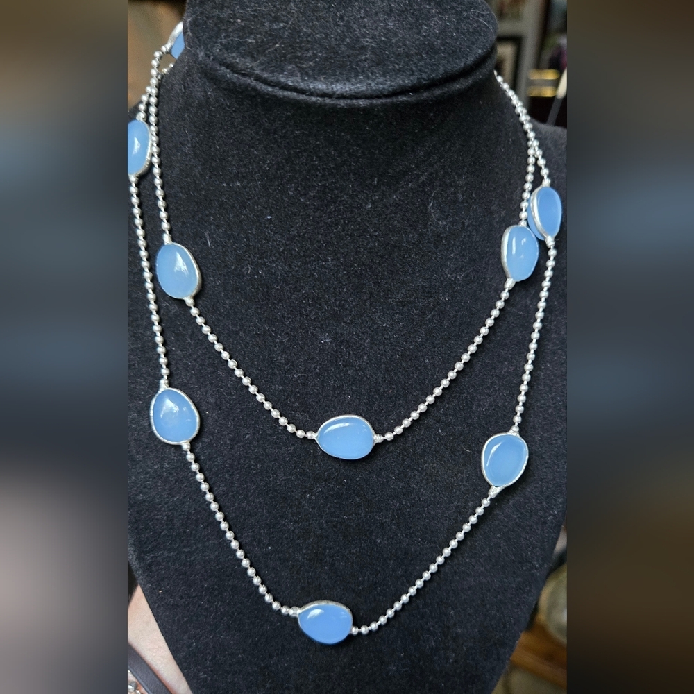 Chalcedony sterling station necklace 18"/36" - Picture 5 of 7
